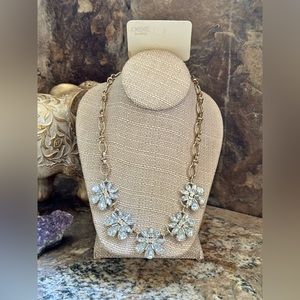 Gold Link Chain Flower Gemstone Necklace